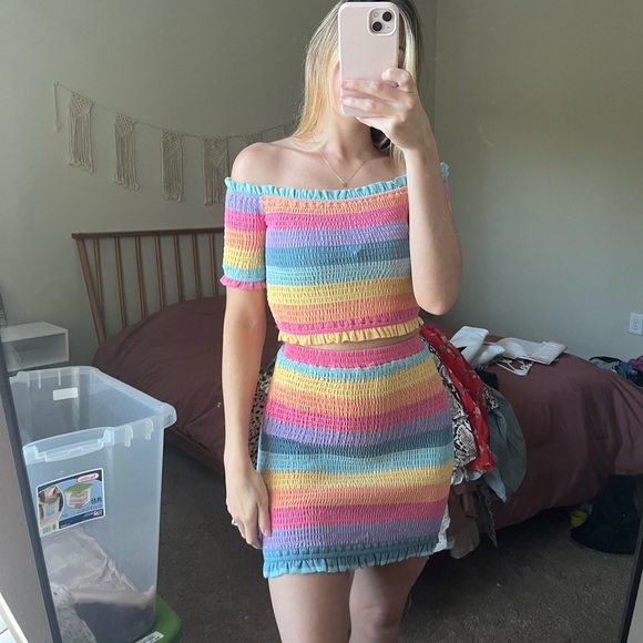 SOLD ON CROSSPOST NWT smocked rainbow top and skirt set - Picture 3 of 11